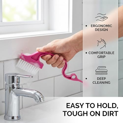 Window Track Cleaning Brush Set, 3 Pack Crevice & Groove Cleaner with 2-in-1 Brush and Built-in Scraper, Multipurpose Window Track Cleaning Tools for Sliding Door Tracks, Blinds, Gaps