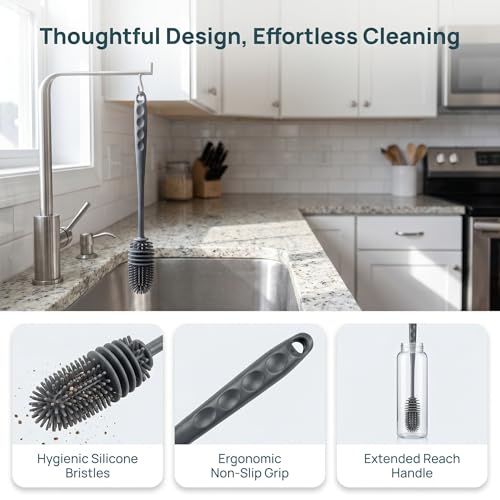 1 pcs, Long-Handled Silicone Brush, Cup and Bottle Brush - Reaches Every Corner for a Thorough Clean