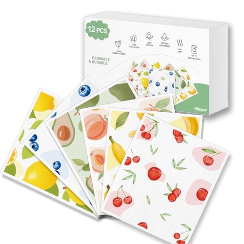 Swedish Dishcloths for Kitchen, 12 Pack Reusable Paper Towels, Super Absorbent, No Odor, Fast-Drying, Non-Scratch Cellulose Sponge Cloths for Counters Dishes Home Bar Table Wiping - color: Fruits-12pcs
