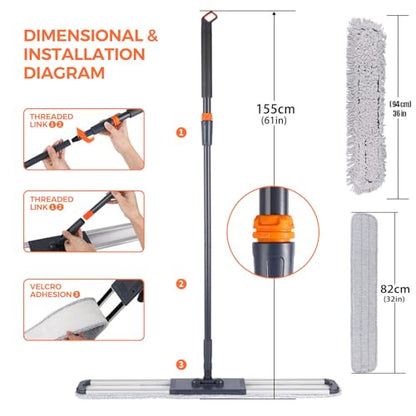 Flat Mop for Cleaning Floors Heavy Duty Microfiber Wet Mop Deep Cleaning for Hardwood, Tile & Laminate, Includes 4 Reusable Washable Pads and Adjustable Long Handle (36 in Mop Set) - color: 36 in Mop Set