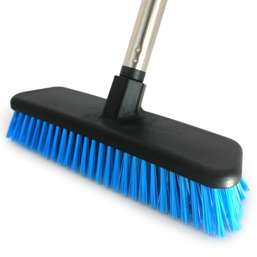 Deck Brush with Retractable Long Handled Floor, Floor Scrub Brushes, Heavy-Duty Push BroomBrush, 55" Brush Stiff Bristle Scrubbing Brush for Cleaning Bathroom Kitchen Carpets Garage and Tiles