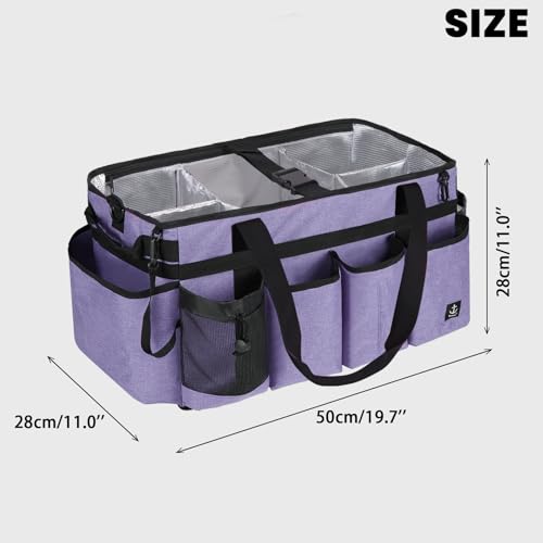Extra large Cleaning Caddy Bag Built-in Sturdy Support Board, Cleaning Organizer with Detachable Divider, Cleaning Supply Tote with Adjustable Shoulder Strap (Purple, 19'' x 11'' x 11'') - color: Purple