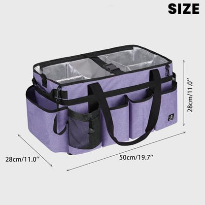 Extra large Cleaning Caddy Bag Built-in Sturdy Support Board, Cleaning Organizer with Detachable Divider, Cleaning Supply Tote with Adjustable Shoulder Strap (Purple, 19'' x 11'' x 11'') - color: Purple