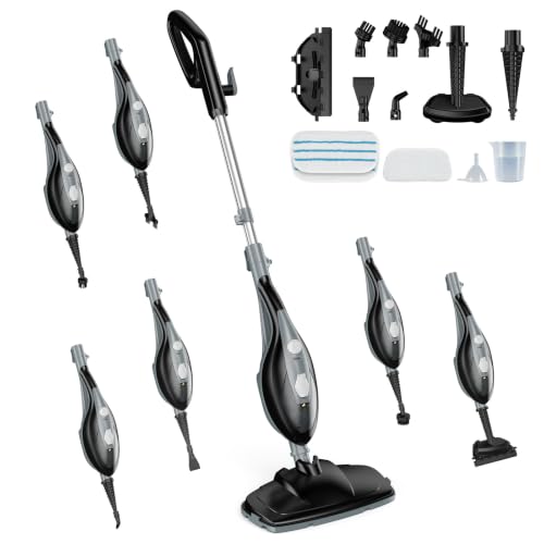 DUMOS 10-in-1 Multifunctional Steam Mop, 1550W Detachable Handheld Steam Cleaner, 16FT Power Cord with 2 Reusable Pads, Floor Steamer for Hardwood, Tile, Carpet, Grout, Windows - color: Black Grey