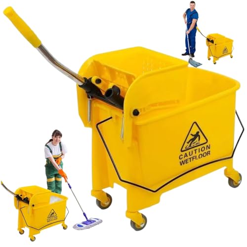 Commercial Mop Bucket with Wheels, 20L Gallon Side Press Wringer Combo Mop Bucket, Combo Cart Set for Restaurant Home Floor Cleaning Use
