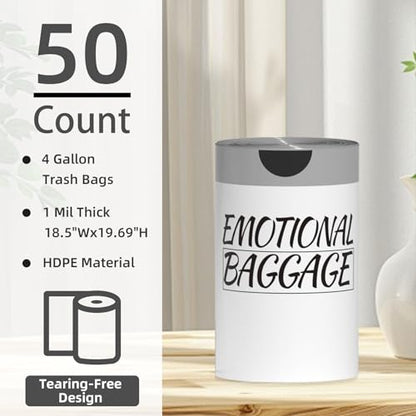 4 Gallon Trash Bags Drawstring, Portable Small Trash Bags with Printed Words Design, Tear-Free, Leakproof & Durable for Bathroom, Office, 50 Counts - style: Words-4 Gallons
