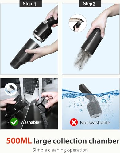 Cordless Handheld Vacuum,15KPA Powerful Car Vacuum,2-Speed,2 Charging Methods,Wireless Charger,Ergonomic Handle,Portable Rechargeable Vacuum Cleaner for Car,Home