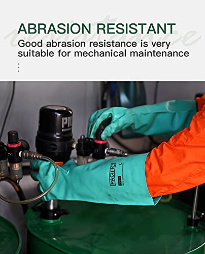 PACIFIC PPE 2 Pairs Chemical Resistant Nitrile Gloves, Resist Household Acid, Alkali, Solvent and Oil, 28 mil, 18", Large - color: Green/18", size: Large (Pack of 2)