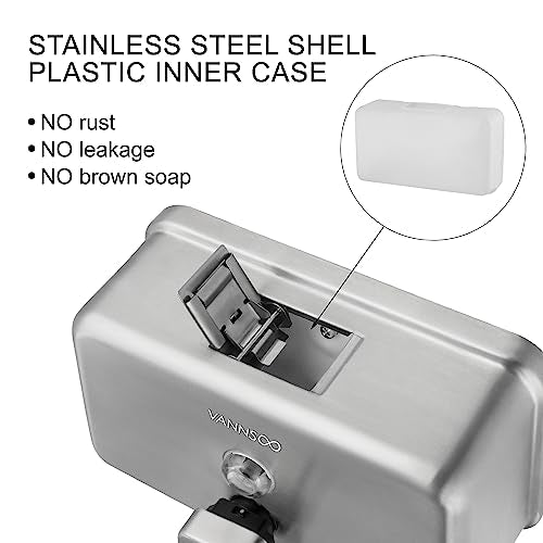 Wall Mounted Hand Soap Dispenser Bathroom, 1100ml 37oz Commercial Stainless Steel Liquid Soap Dispenser Wall Mount (Horizontal Brushed) - color: Horizontal Brushed
