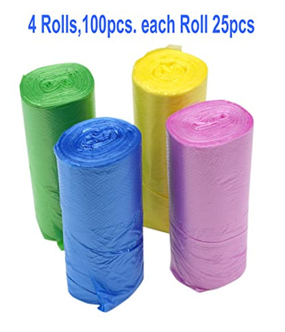 4 GALLON Bathroom Trash Bags, 4 Rolls/100 Counts Small HANDLES Garbage Bags for Office, Bathroom Wastebasket Waste Bin Colorful Portable Rubbish Bags (100)
