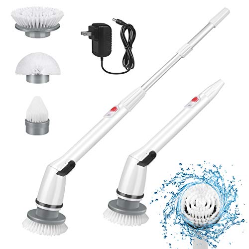 Electric Spin Scrubber, 2020 Upgraded Cordless Shower Scrubber, 360 Power Bathroom Scrubber with 3 Replaceable Cleaning Brush Head and Adjustable Extension Handle for Tub, Tile, Floor