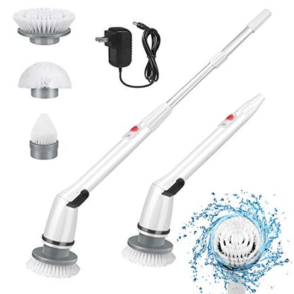 Electric Spin Scrubber, 2020 Upgraded Cordless Shower Scrubber, 360 Power Bathroom Scrubber with 3 Replaceable Cleaning Brush Head and Adjustable Extension Handle for Tub, Tile, Floor