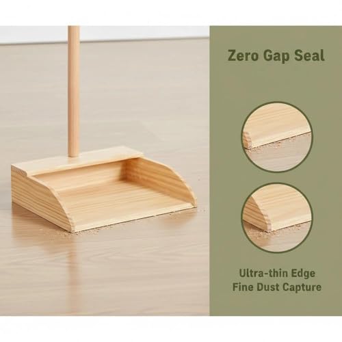 Wooden Dustpan – Long Handle Standing Dust Pan for Home, Lobby, Shop, Garage & Yard