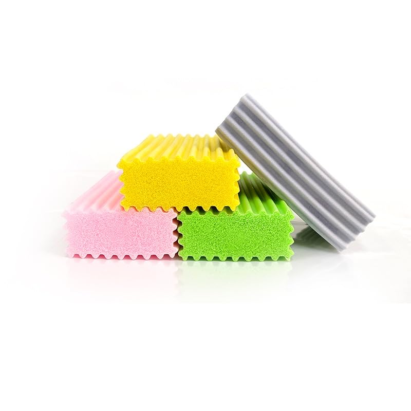 Scrubbing Sponges for Kitchen, Multicolor, Dual-Sided, Wavy Texture, Set of 4