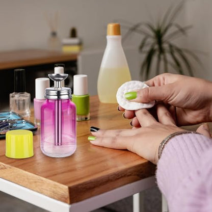 Noverlife 4Oz / 120ml Acetone Pump Dispenser with Cover, Alcohol Pump Dispenser Bottle Acetone Bottle Dispenser, Glass Push Down Pump Dispenser Nail Alcohol Bottle for Makeup Remover - Gradient Purple - color: D - 1pcs - Purple Round Shaped
