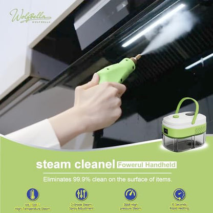 Steam Cleaner, 15s Heat-Up,1.4L Tank,Steamer for Cleaning with 14-Piece Accessories, 3 Steam Levels, chemical-free Cleaning Tile, Grout, Dirt, Grease & Car (white＆green) - color: white＆green