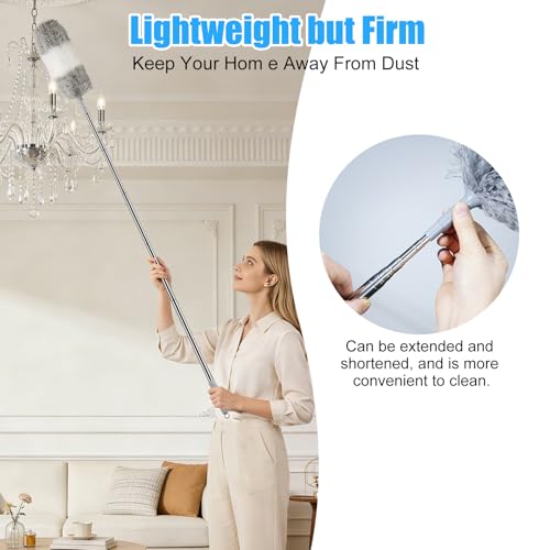 Microfiber Feather Duster, 110 Inch Extendable Telescoping Pole Duster with Bendable Washable Head, Long Handle Cleaning Duster for Ceiling Fan, High Ceiling, Blinds, Furniture and Cars(Gray) - color: Gray