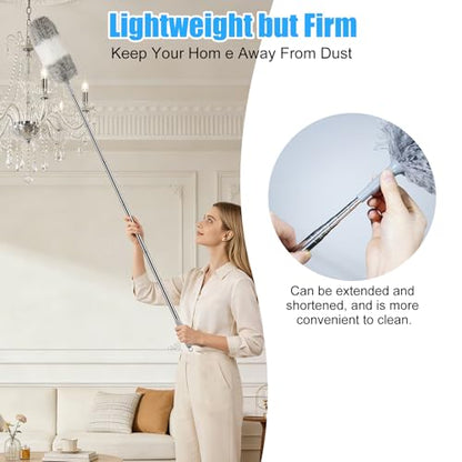 Microfiber Feather Duster, 110 Inch Extendable Telescoping Pole Duster with Bendable Washable Head, Long Handle Cleaning Duster for Ceiling Fan, High Ceiling, Blinds, Furniture and Cars(Gray) - color: Gray