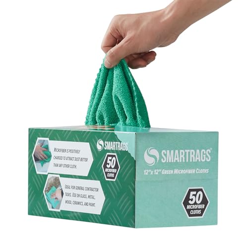 Arkwright Smart Rags Microfiber Cleaning Cloths, Pack of 50 in a Box, Lint Free 180 GSM Reusable Towels for Auto, Office and Household Cleaning, 12 x 12 in, Green - color: Green, size: 12 x 12 in