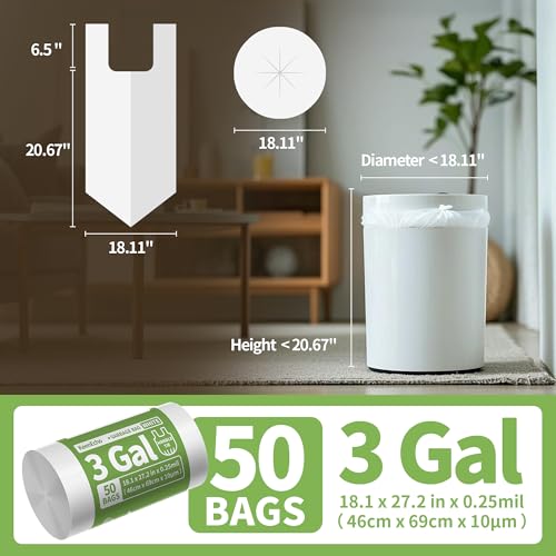 Small Trash Bags with Handles - Ocean Plastic Upcycling - Plastic Garbage Bags, Can Bin & Waste Basket Liner for Kitchen, Bathroom, Office and Pets,3 Gallon 50 Count White - color: 3Gal White, size: 1 ROLL