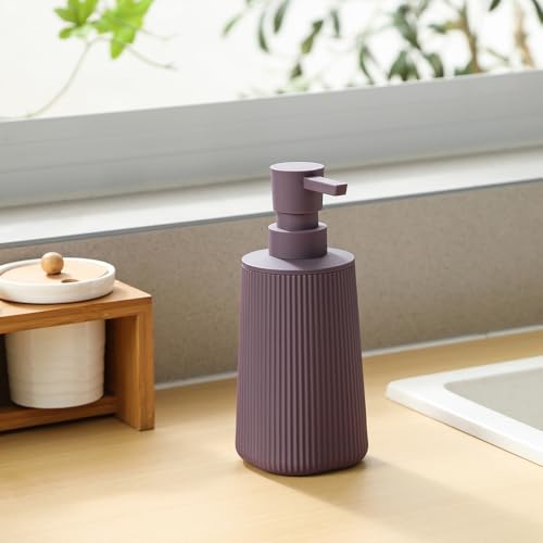 Small Soap Dispenser for Bathroom and Kitchen, Modern Farmhouse Striped Style Plastic Hand Soap Dish Soap Dispenser with Pump Matte Purple - color: Lavender Purple