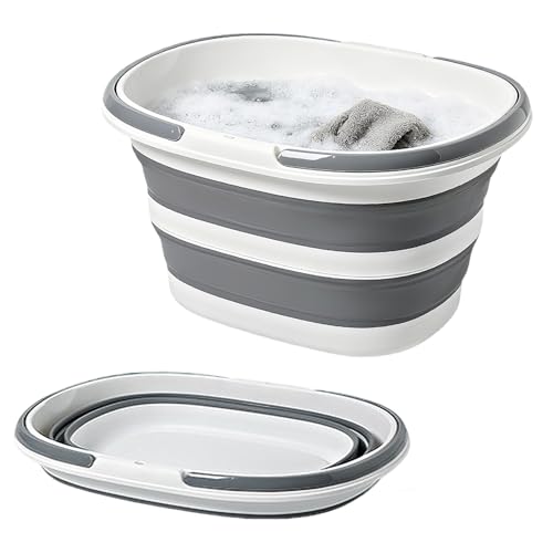 Large Plastic Cleaning Supplies Caddy Bucket with Handles, Portable Cleaning Tool Storage Tote Pop Up Mop Bucket for Dorm and Bedroom, Collapsible Plastic Bucket for Fishing, Garden (Grey) - color: Gray