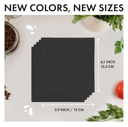 SUPERSCANDI 5 Pack Swedish Dishcloths for Kitchen - 100% Biodegradable & Compostable | Reusable Paper Towels Washable, Food-Safe & Without Plastic - Dish Rags Suitable for Any Surface | Premium, Black - color: Premium, Black