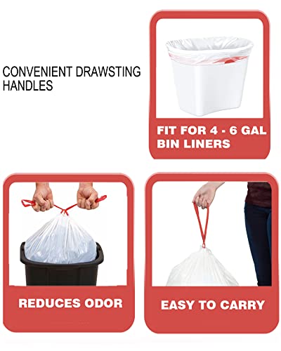 BEIDOU-PAC Trash Bags 4-6 Gallon Drawstring, 75 Count Garbage Bags, Medium Kitchen Trash Bags, Odorless & Heavy Duty White Plastic Food Scrap Bags for Bathroom Bedroom Office Waste - style: 4-6 Gallon |75 Count