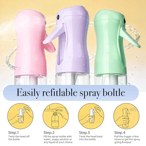 3Pcs Continuous Spray Bottles For Hair,Ultra Fine Mister for Hair Styling, Plants, Cleaning, Salon, Misting & Skin Care (200ML Green+Pink+Purple) - color: 200ML Green+Pink+Purple