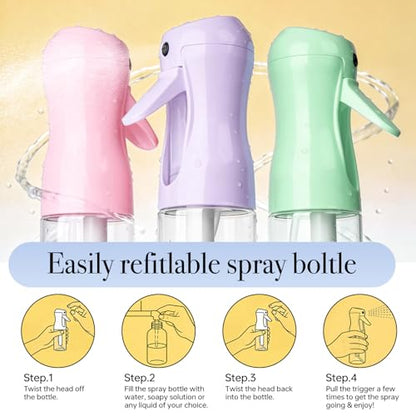 3Pcs Continuous Spray Bottles For Hair,Ultra Fine Mister for Hair Styling, Plants, Cleaning, Salon, Misting & Skin Care (200ML Green+Pink+Purple) - color: 200ML Green+Pink+Purple