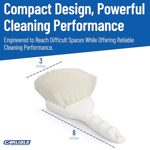 SPARTA Flo-Pac 8" Utility Scrub Brush with 2" Nylon Bristles, Plastic Pistol Grip Handle, Commercial Handheld Cleaning Brush, White - color: White/White