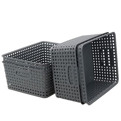 4-Pack Plastic Storage Basket, Gray Organizer Bin - size: Medium(11.41" x 8.93" x 4.72")
