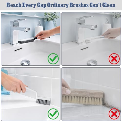 SIMPOR 4Pcs Grout Cleaner Brush Set, V Shape Grout Brush & Crevice Cleaning Brush, Stiff Tile Brush for Bathroom Kitchen Shower Floor Window Grout Cleaning Brush Gap Cleaning