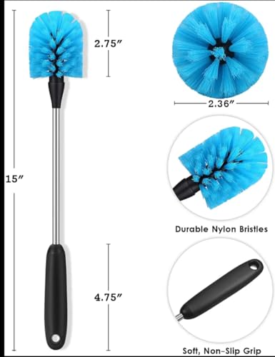 SEQ Bottle Brush Set 2 Pack – Long Handle Water Bottle Cleaning Brush with Stainless Steel Handle & Small Detail Brush, Nylon Bristles for Narrow Neck Bottles, Sports Bottles, Tumblers & Baby Bottles