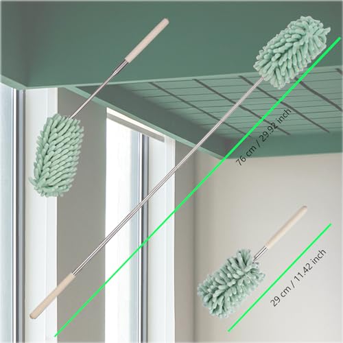 Green Retractable Microfiber Duster for Cleaning Extendable Washable Hand Duster Feather Duster Cleaning Tool for Cleaning Office, Car, Window, Computer, Air Condition - color: Green