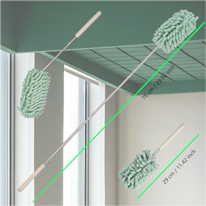 Green Retractable Microfiber Duster for Cleaning Extendable Washable Hand Duster Feather Duster Cleaning Tool for Cleaning Office, Car, Window, Computer, Air Condition - color: Green