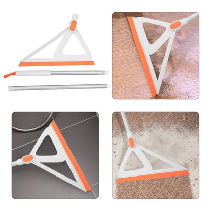 Ipetboom Rubber Edge Silicone Floor Squeegee Broom, Multi-Function Floor Scrubber Tool for Tile and Concrete, White and Orange, Home Cleaning and Deck Scrubbing