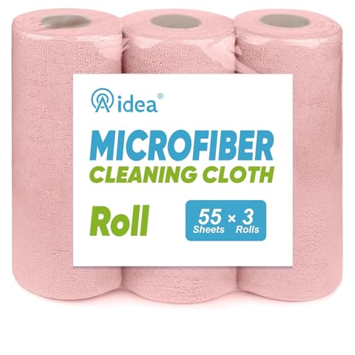 AIDEA Microfiber Cleaning Cloth 165 Sheets 3 Roll, Pink, Microfiber Towels for Cars, Shop Towels, Shop Rags Washable,Cleaning Rags Reusable Paper Towels for Automotive, Workshops, House,11×9" - color: Pink, size: 55 Count (Pack of 3)