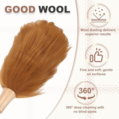 uxcell Wool Duster, 14.2" Natural Feather Cleaner Household Cleaning Duster with Solid Wooden Handle for Cleaning Fans Window Blinds Shelves Furniture, Light Brown - color: Light Brown, size: 14.2"