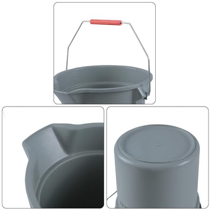 3.5 Gallon Commercial Cleaning Plastic Buckets with Handles, 4-Pack | Gray Industrial Round Utility Pail, Heavy-duty, Construction for Professional/Janitorial Cleaners