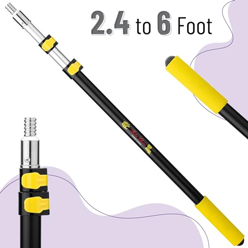 Bates- Telescopic Extension Pole, 6 Ft, Aluminum Alloy, Sturdy Multi-Purpose Extension Pole with Flip-Lock Design for Painting, Dusting and Cleaning - color: Black and Yellow, size: 6 Ft, 1 Pack