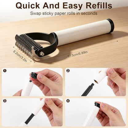 2-In-1 Double Sided Dematting Comb for Cats & Dogs, Multi-Functional Pet Detangling Comb, Double Sided Lint Remover Comb with Lint Roller, Suitable for Both Long and Short Haired Pets (2 pack) - color: 2 pack