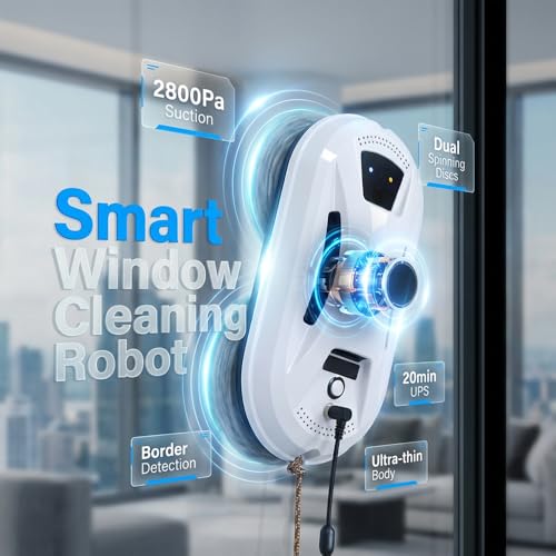 2026 New Automatic Window Cleaning Robot, Robot Window Cleaner with AI Intelligent Positioning & Edge Detection & 2800Pa Suction, Anti-Drop Safety for High-Rise Glass & Large Bay Windows (1Set) - color: 1set