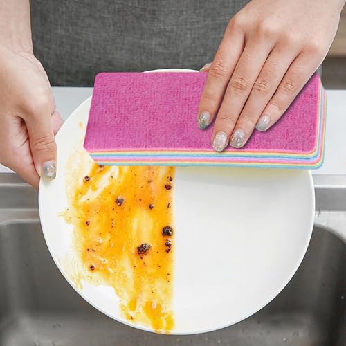 Multi-Layer Sponge Cloth, Microfiber Material, Pink, Peelable Sponge, Absorbent Scrubber, Compact Design, for Kitchen Bowl Dish Pot Household Bathroom Window - color: 17×7×2.2cm