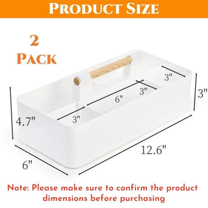 Acshio 2 Pack Plastic Portable Caddy with Handle, Stackable Art Office Supplies Storage Organizer with 5 Compartments, Multiuse Divided Craft Basket Bin Stationery Pen Holder for Home, Shower