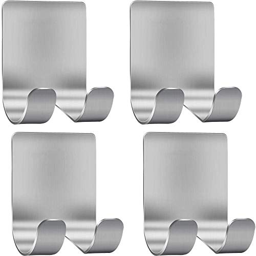 Deluxe Razor Holder for Shower-Hook Hanger Stand(4 Pack)Adhesive Stainless Steel Heavy Duty Utility Storage Hook,Shower Hook for Razor Bathroom Kitchen Organizer for Shaver Plug Robe Towel Loofah Coat - color: Silver, size: 4 Pack
