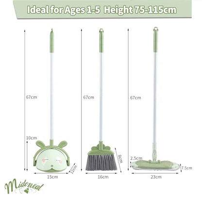 Midoneat Kids Cleaning Toy Set, Mini Child Broom, Mop and Dustpan, Little Housekeeping Helper Set ,Pretend Home Cleaning Play Set for Toddler Height 75-115cm,6pcs (Green) - color: Green