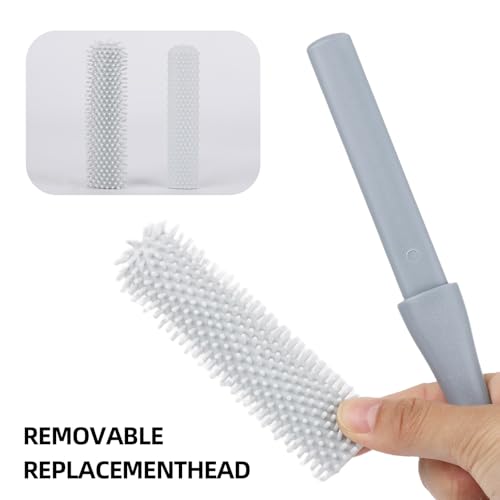 4-Pack Silicone Foot Scrubber & Toe Cleaning Brush with 15.3" Long Handle - No-Bend Shower Design for Seniors & Men & Women (Pink & Grey)