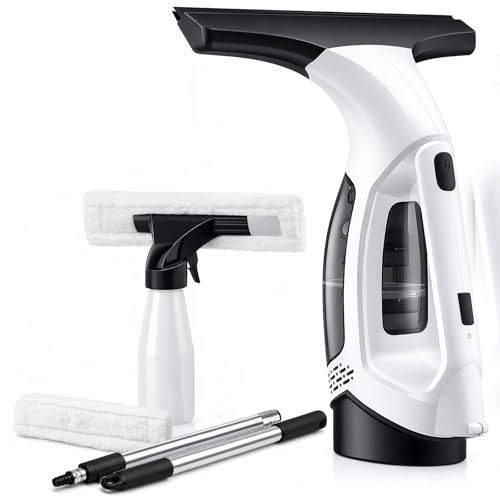 Window Vacuum Squeegee Cordless, Electric Window Cleaner Tool with 2000Pa Suction, 2200mAh Rechargeable Battery, 150mL Detachable Tank, 11-Inch Blade for Windows, Shower Doors, Mirrors - color: White