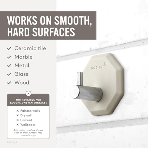 Sud Scrub® Antimicrobial Shower Hook, Self Adhesive Hooks for Shower Wall, Heavy Duty Removable Wall Hooks, Stick On Hooks for Hanging, Bathroom Towel Hook (Clay) - color: Clay